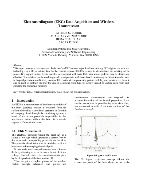 (PDF) Electrocardiogram (EKG) data acquisition and wireless transmission