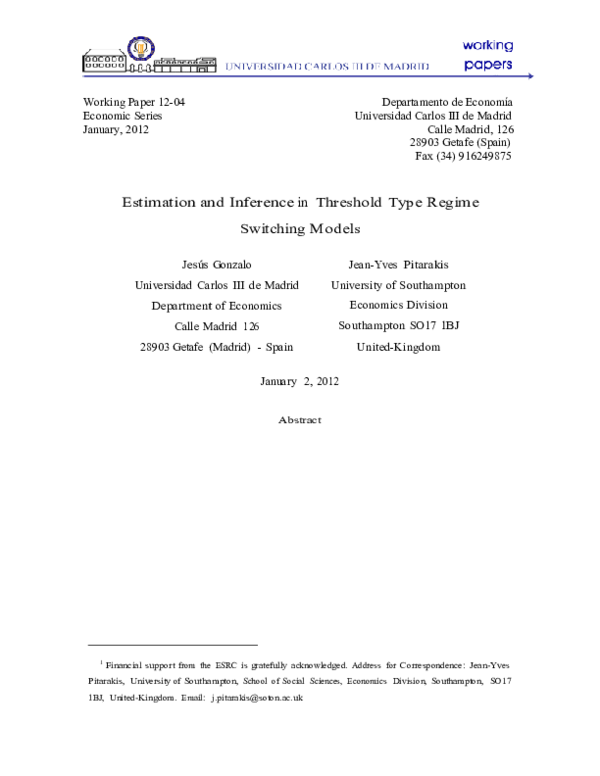 (PDF) Estimation and inference in threshold type regime switching models