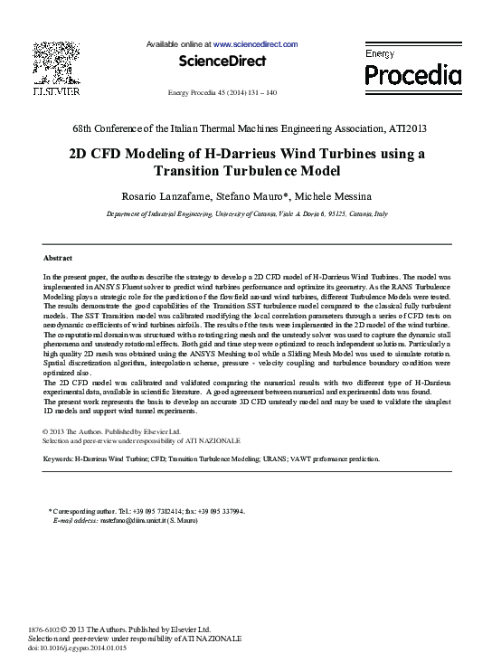 (PDF) 2D CFD modeling of H-Darrieus Wind Turbines using a transition ...