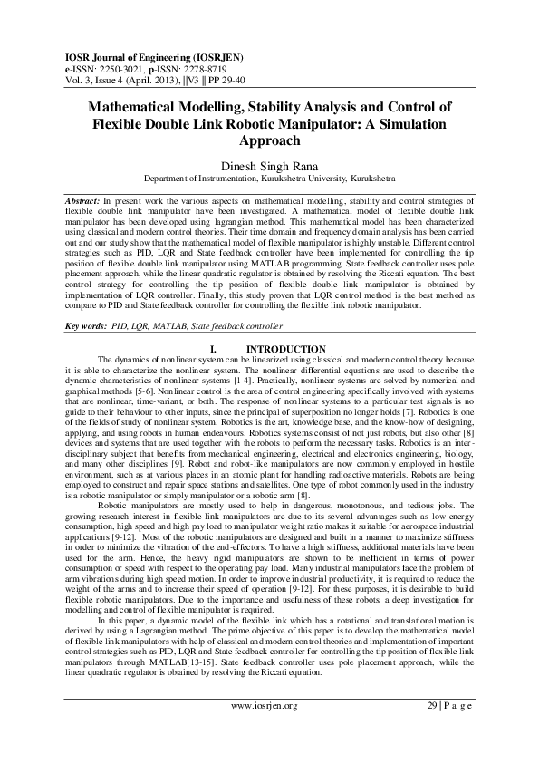 (PDF) Mathematical Modelling, Stability Analysis and Control of ...