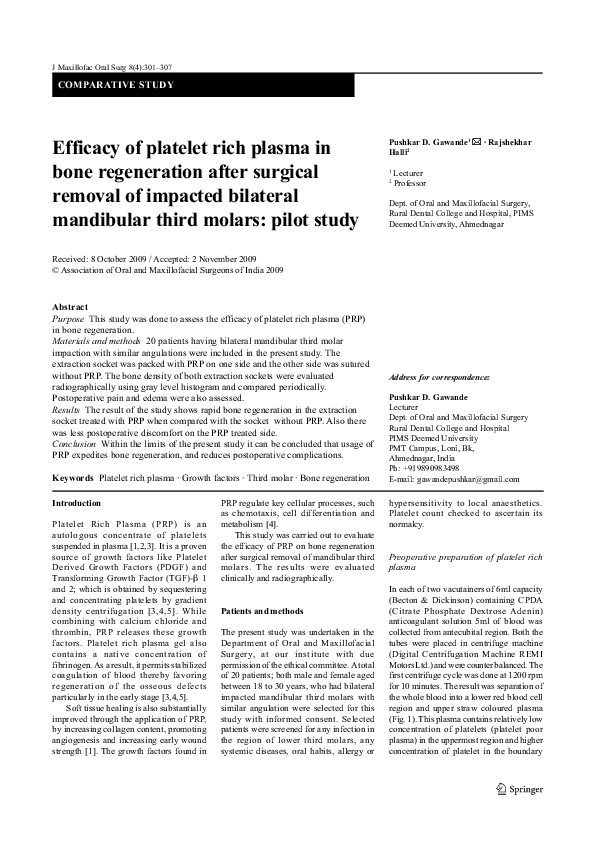 (PDF) Efficacy of platelet rich plasma in bone regeneration after ...
