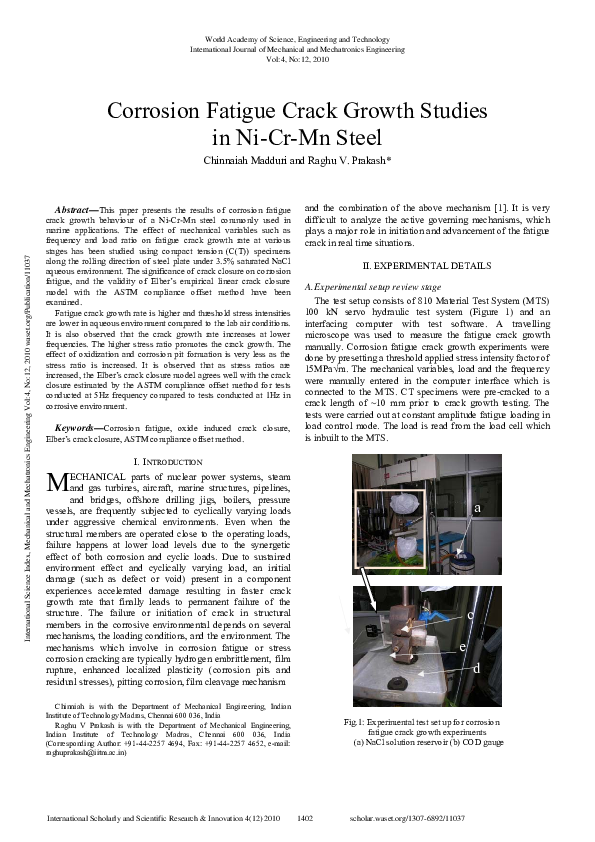 (PDF) Corrosion Fatigue Crack Growth Studies In Ni-Cr-Mn Steel