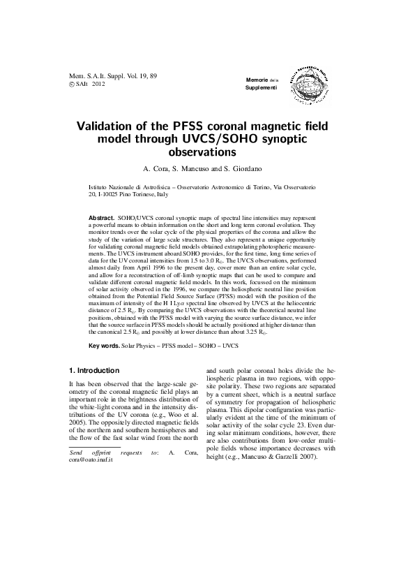 (PDF) Validation of the PFSS coronal magnetic field model through UVCS ...