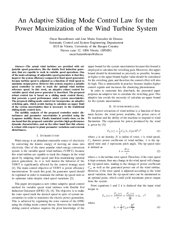 (PDF) An adaptive sliding mode control law for the power maximization ...