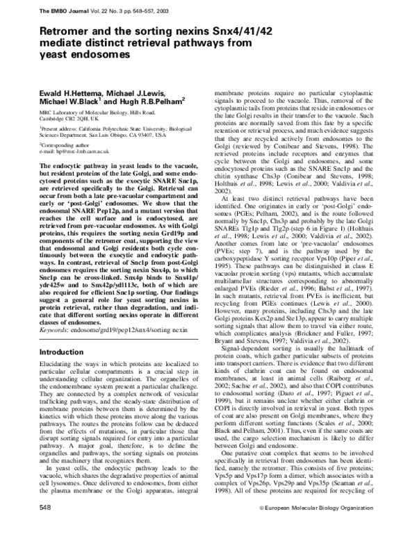 (PDF) Retromer and the sorting nexins Snx4/41/42 mediate distinct ...