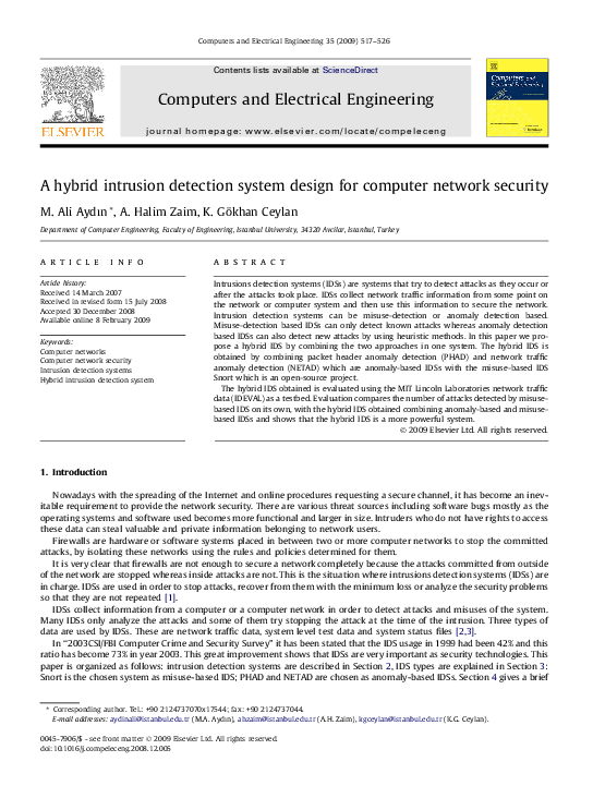 (PDF) A hybrid intrusion detection system design for computer network ...