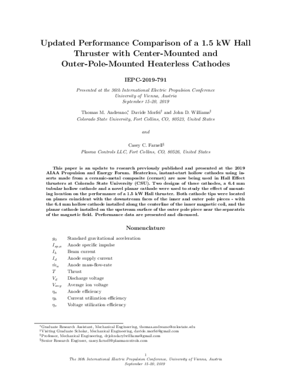 (PDF) Performance Comparison of a 1.5 kW Hall Thruster with Center ...