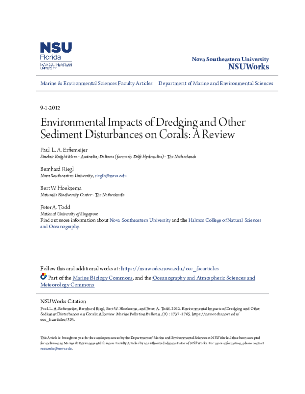 (PDF) Environmental impacts of dredging and other sediment disturbances ...