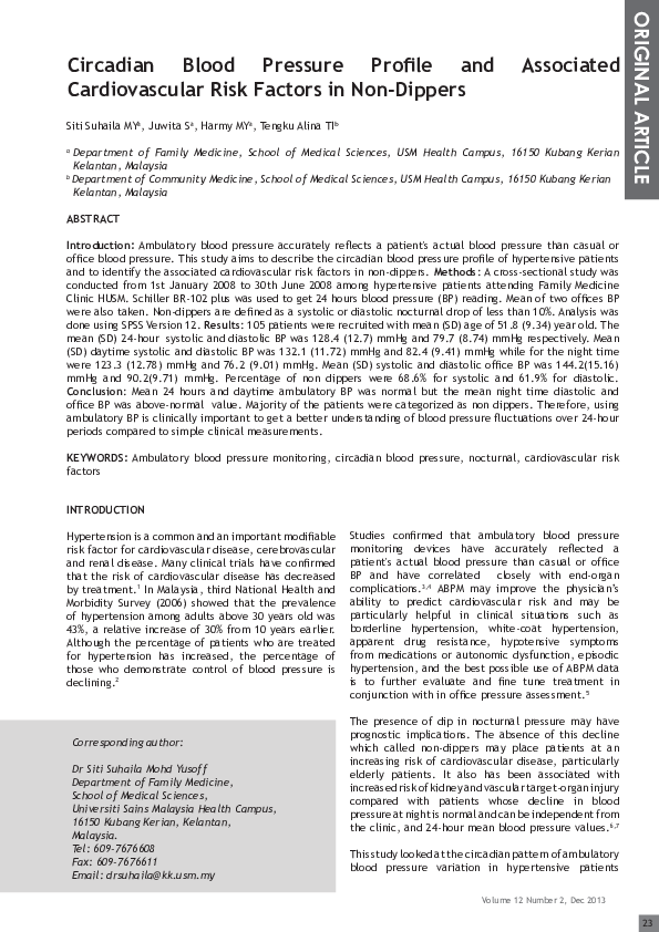 (PDF) Circadian Blood Pressure Profile and Associated Cardiovascular ...