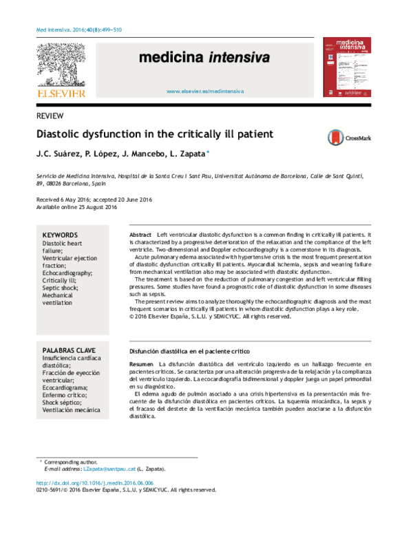 (PDF) Diastolic dysfunction in the critically ill patient