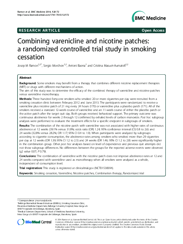 (PDF) Combining varenicline and nicotine patches: a randomized ...