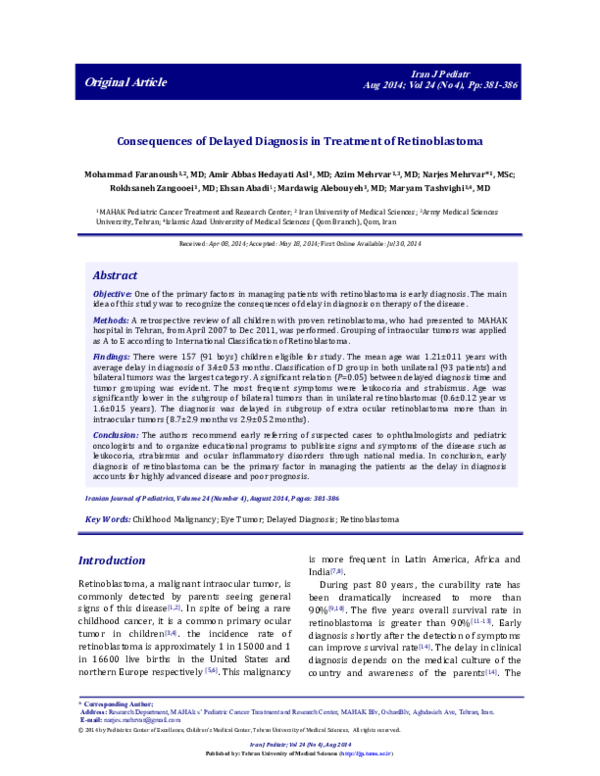 (PDF) Consequences of delayed diagnosis in treatment of retinoblastoma
