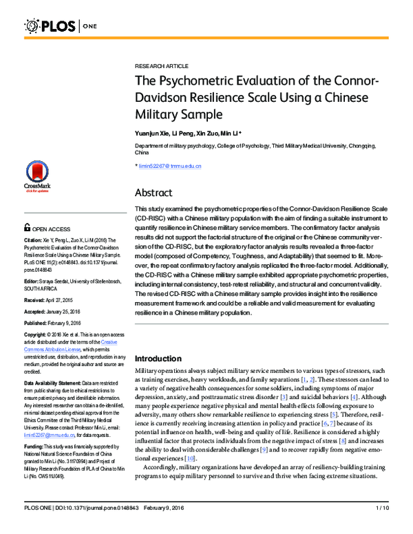 (PDF) Psychometric Evaluation of the Connor-Davidson Resilience Scale ...