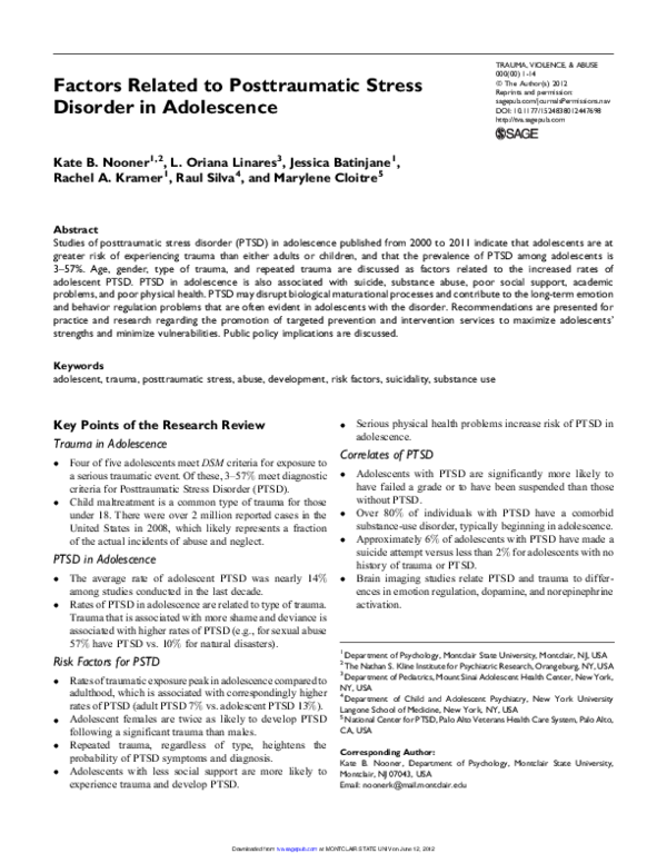 (PDF) Factors Related to Posttraumatic Stress Disorder in Adolescence ...