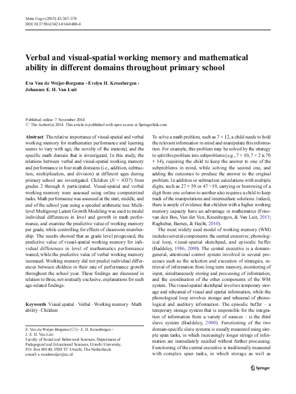 (PDF) Verbal and visual-spatial working memory and mathematical ability ...