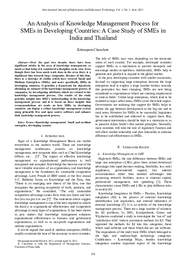 (PDF) An Analysis of Knowledge Management Process for SMEs in ...