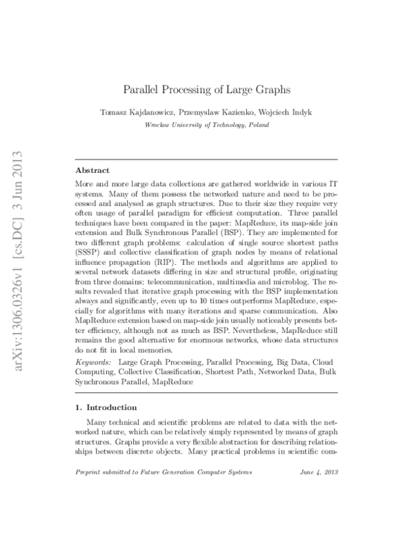 (PDF) Parallel processing of large graphs