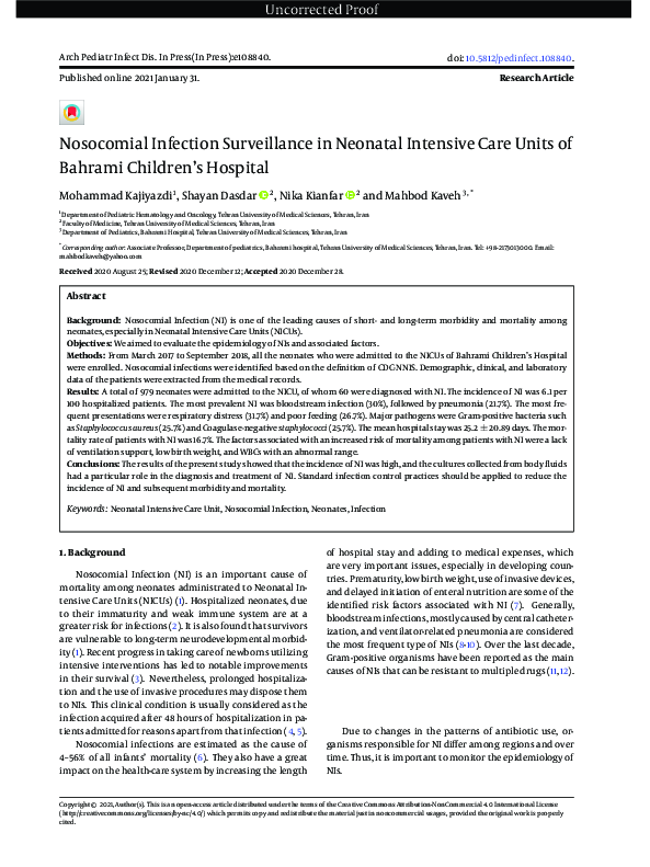 (PDF) Nosocomial Infection Surveillance in Neonatal Intensive Care ...