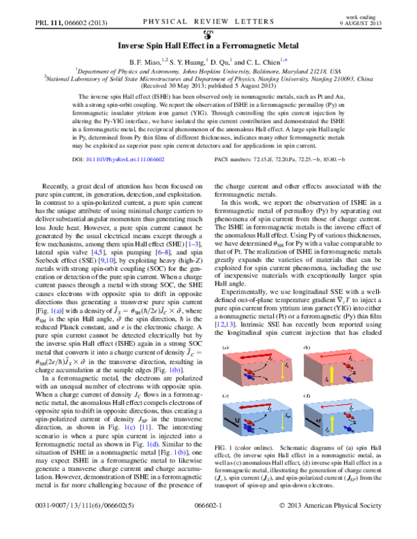 (PDF) Inverse Spin Hall Effect in a Ferromagnetic Metal