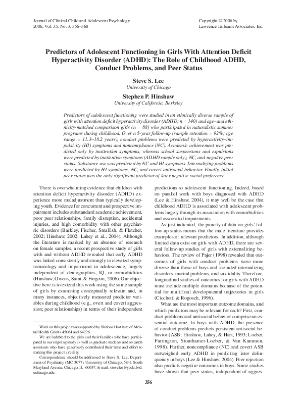 (PDF) Predictors of Adolescent Functioning in Girls With Attention ...