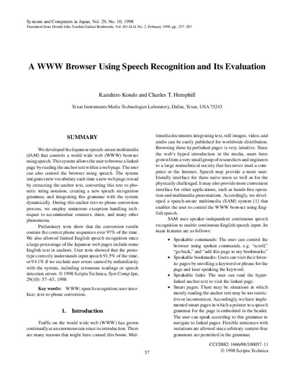 (PDF) A WWW browser using speech recognition and its evaluation