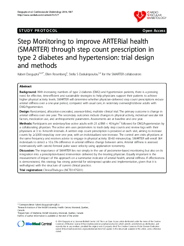 (PDF) Step Monitoring to improve ARTERial health (SMARTER) through step ...