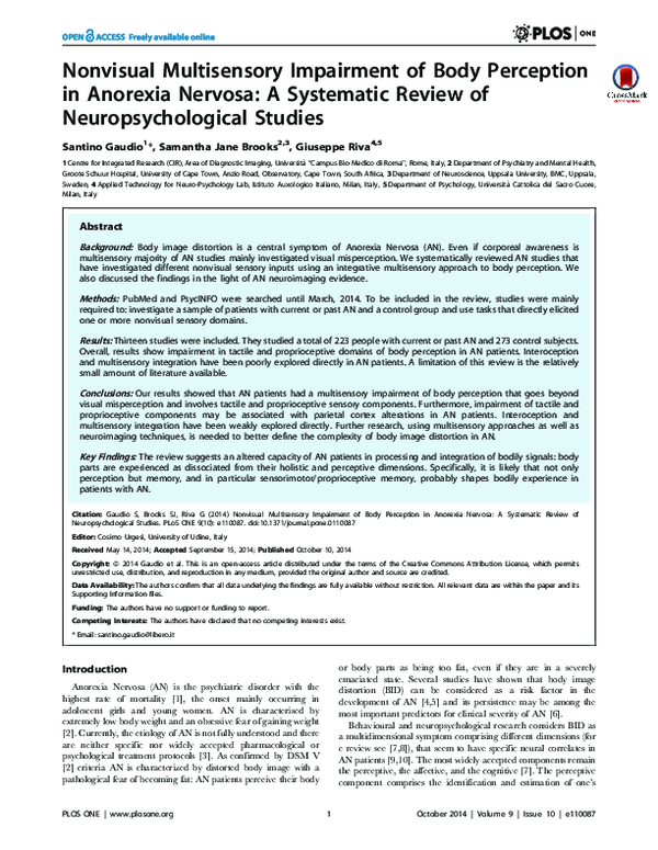 (PDF) Nonvisual Multisensory Impairment of Body Perception in Anorexia ...