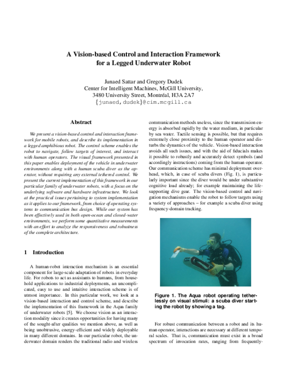 (PDF) A Vision-Based Control and Interaction Framework for a Legged ...