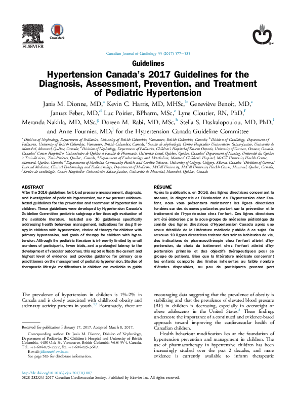 (PDF) Hypertension Canada's 2017 Guidelines for the Diagnosis ...