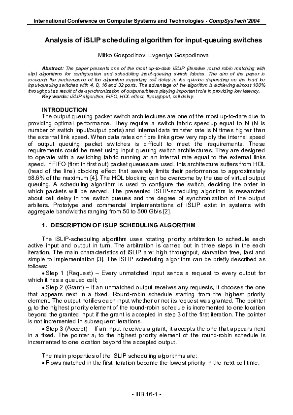 (PDF) Analysis of iSLIP scheduling algorithm for input-queuing switches