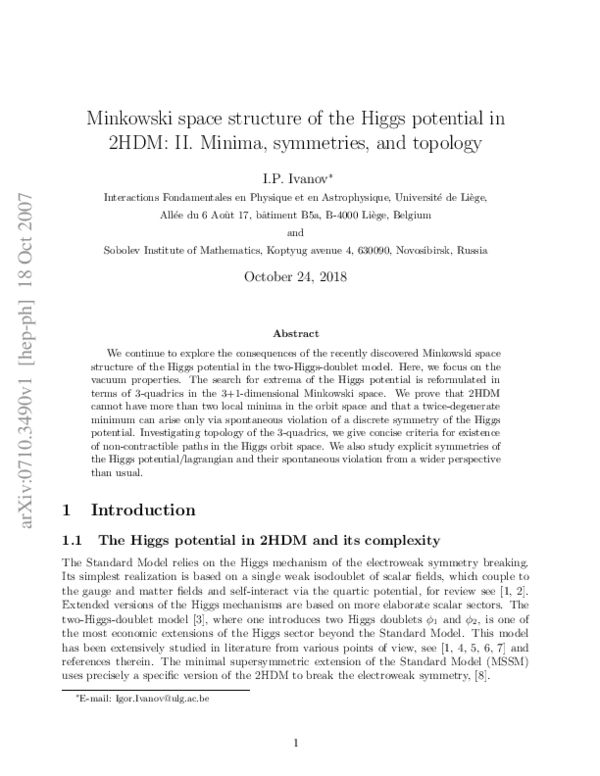 (PDF) Minkowski space structure of the Higgs potential in the two-Higgs ...