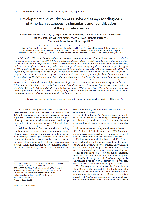 (PDF) Development and validation of PCR-based assays for diagnosis of ...