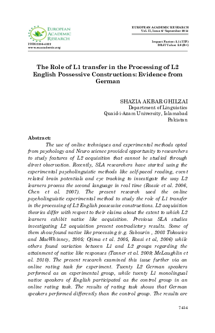 (PDF) The Role of L1 transfer in the Processing of L2 English ...