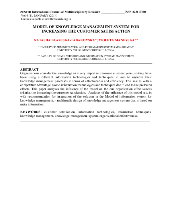 (PDF) Model of Knowledge Management System for Increasing the Customer ...