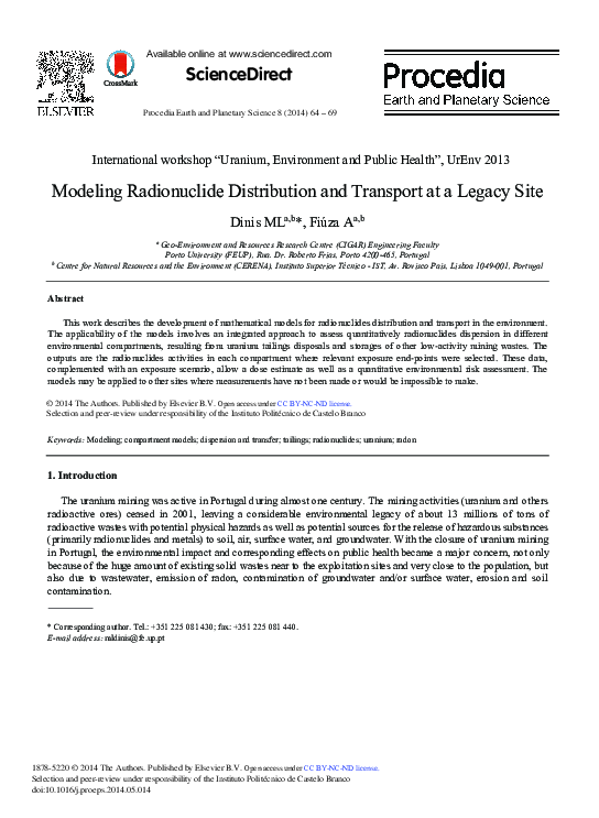 (PDF) Modeling Radionuclide Distribution and Transport at a Legacy Site