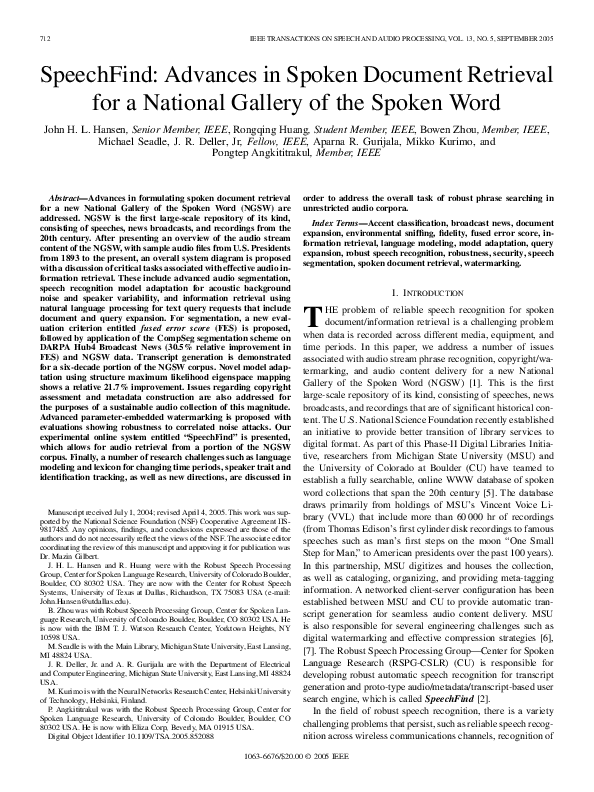 (PDF) SpeechFind: advances in spoken document retrieval for a National ...