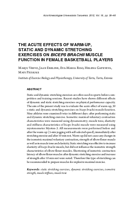 (PDF) The acute effects of warm-up, static and dynamic stretching ...
