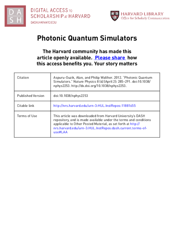 (PDF) Photonic quantum simulators