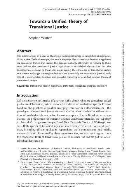 (PDF) Towards a Unified Theory of Transitional Justice