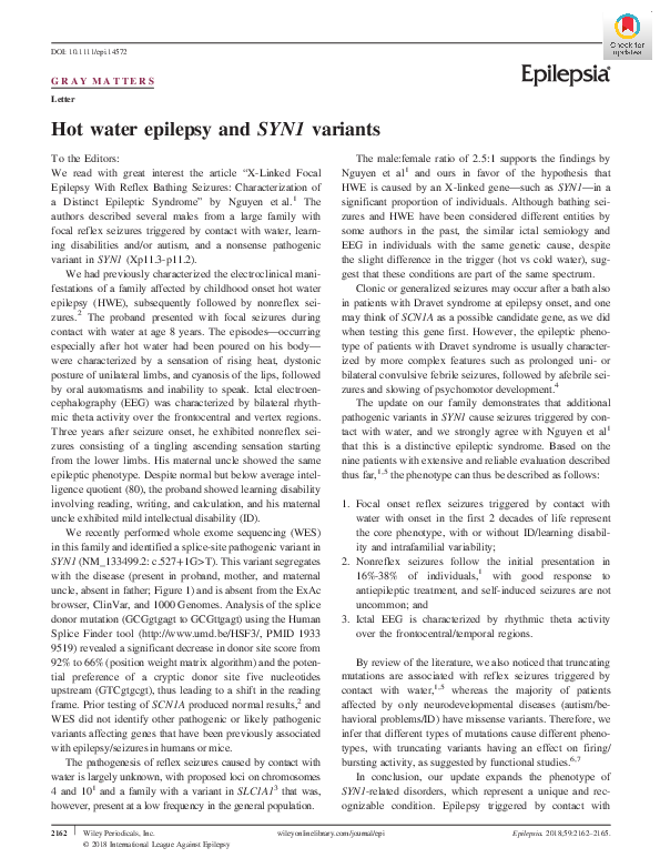 (PDF) Hot water epilepsy and SYN1 variants | Philippe Campeau ...