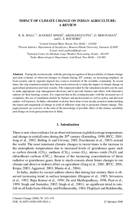 (PDF) Impact of Climate Change on Indian Agriculture: A Review