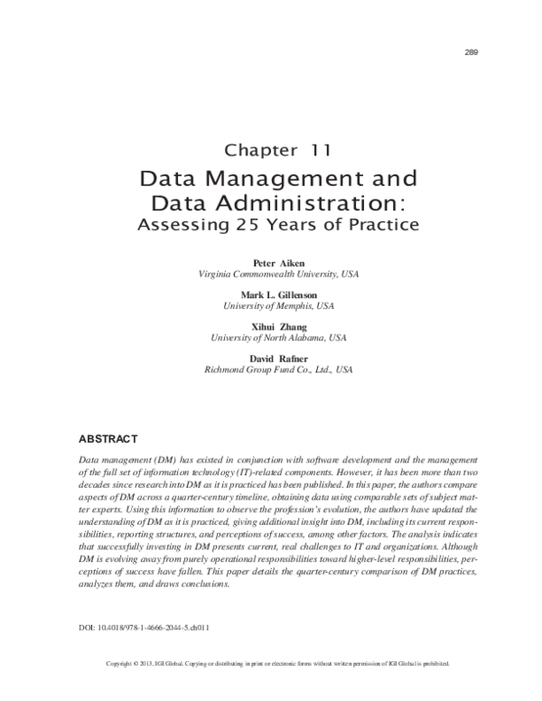 (PDF) Data Management and Data Administration