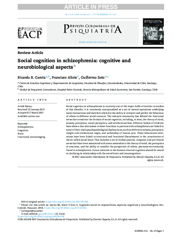 (PDF) Social cognition in schizophrenia: Cognitive and affective factors