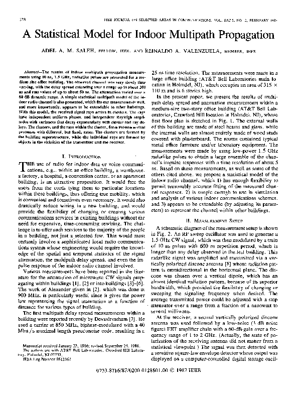 (PDF) A Statistical Model for Indoor Multipath Propagation