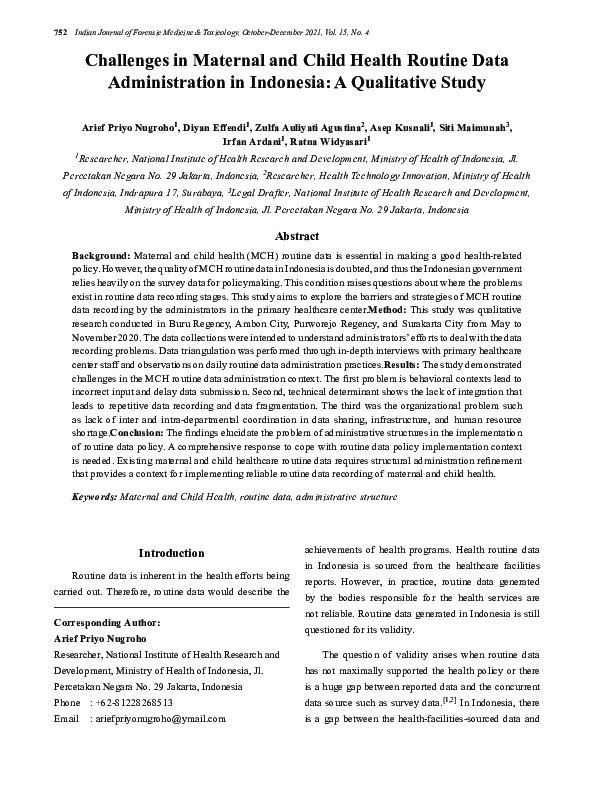 (PDF) Challenges in Maternal and Child Health Routine Data ...