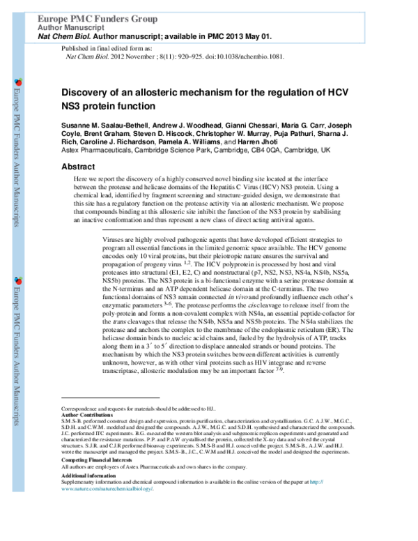 (PDF) Discovery of an allosteric mechanism for the regulation of HCV ...