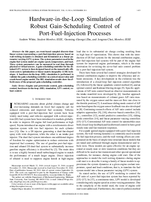 (PDF) HardwareintheLoop Simulation of Robust GainScheduling Control