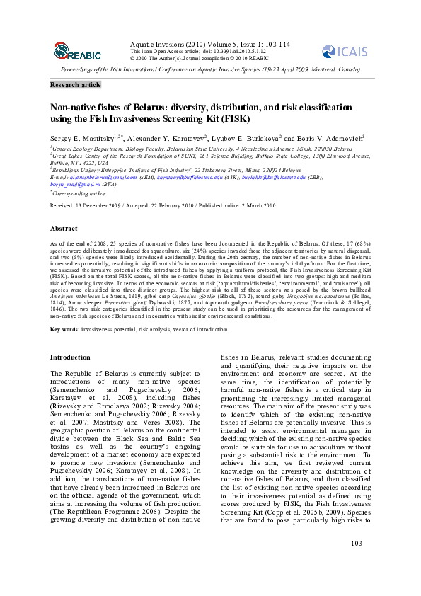 (PDF) Non-native fishes of Belarus: diversity, distribution, and risk ...