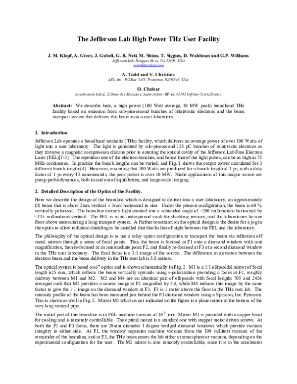 (PDF) The Jefferson Lab high power THz user facility