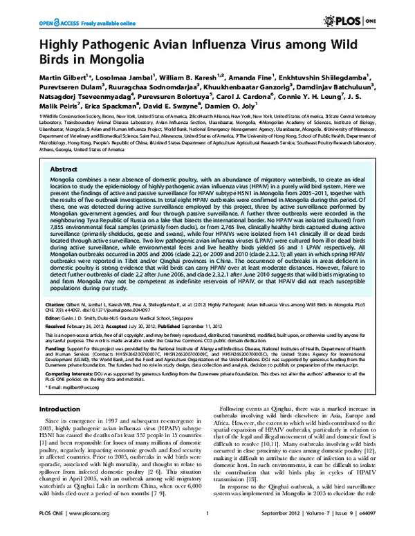 (PDF) Highly pathogenic avian influenza virus among wild birds in ...